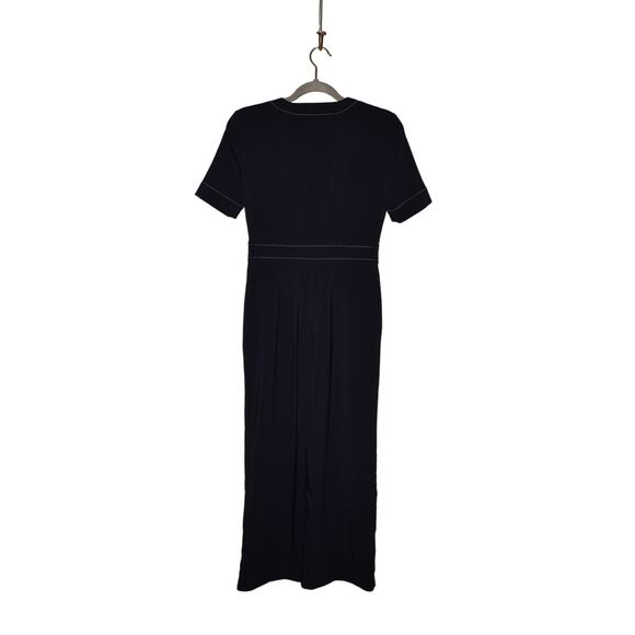 MAGGY LONDON $118 Short Sleeve Cropped Jumpsuit in Navy w/ White Piping Size 0 - Picture 2 of 4